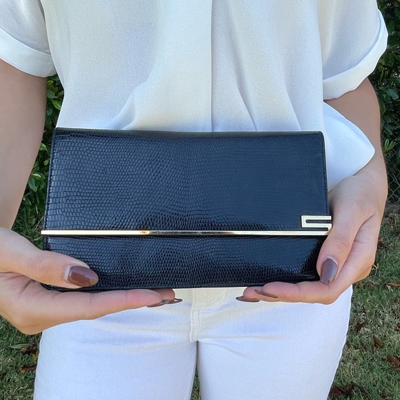 Suarez Handbags - Suarez New York Lizard Black Clutch